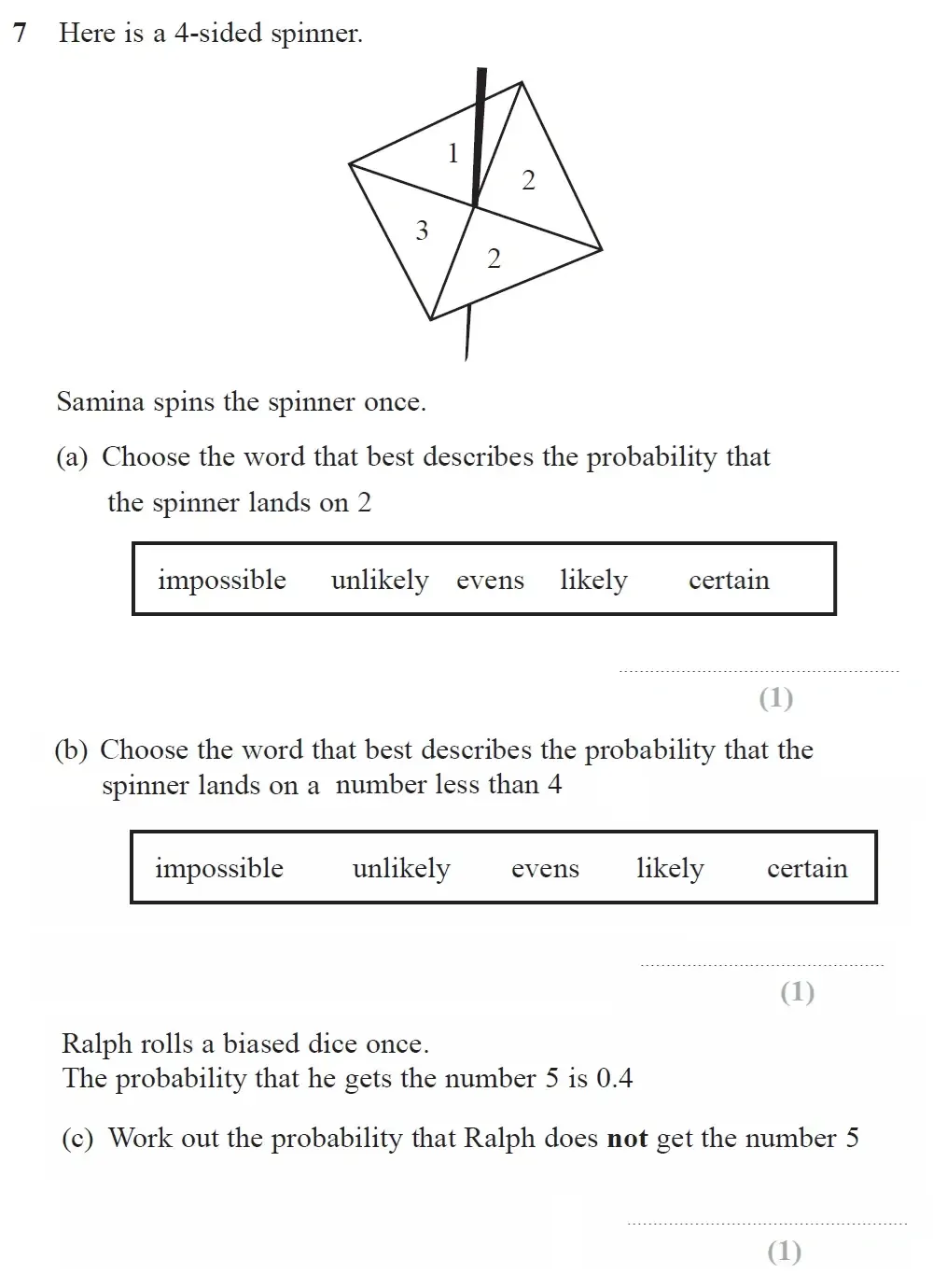 Question 07(a,b,c) - GCSE Edexcel Foundation Maths Past Paper 3 (Calculator) - June 2023