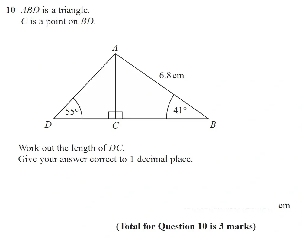 Question 10 - GCSE Edexcel Higher Maths Past Paper 3 (Calculator) - June 2023