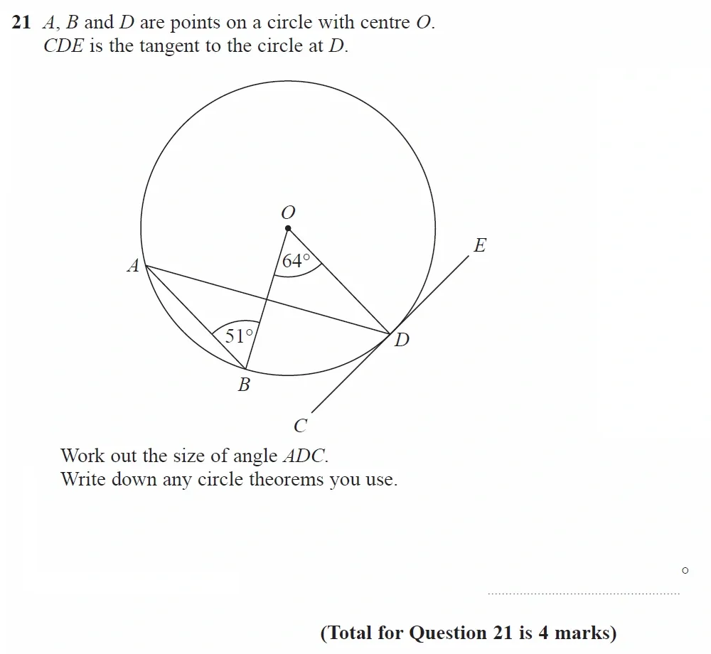Question 21 - GCSE Edexcel Higher Maths Past Paper 1 (Non-Calculator) - June 2023