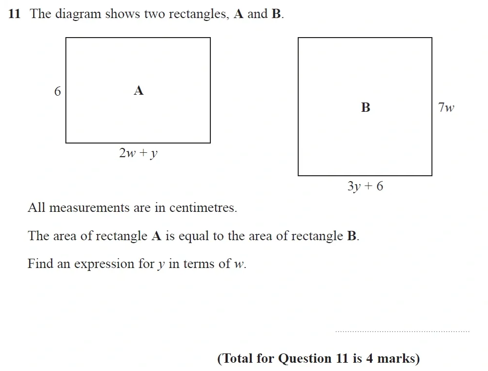 Question 11 - GCSE Edexcel Higher Maths Past Paper 1 (Non-Calculator) - November 2021