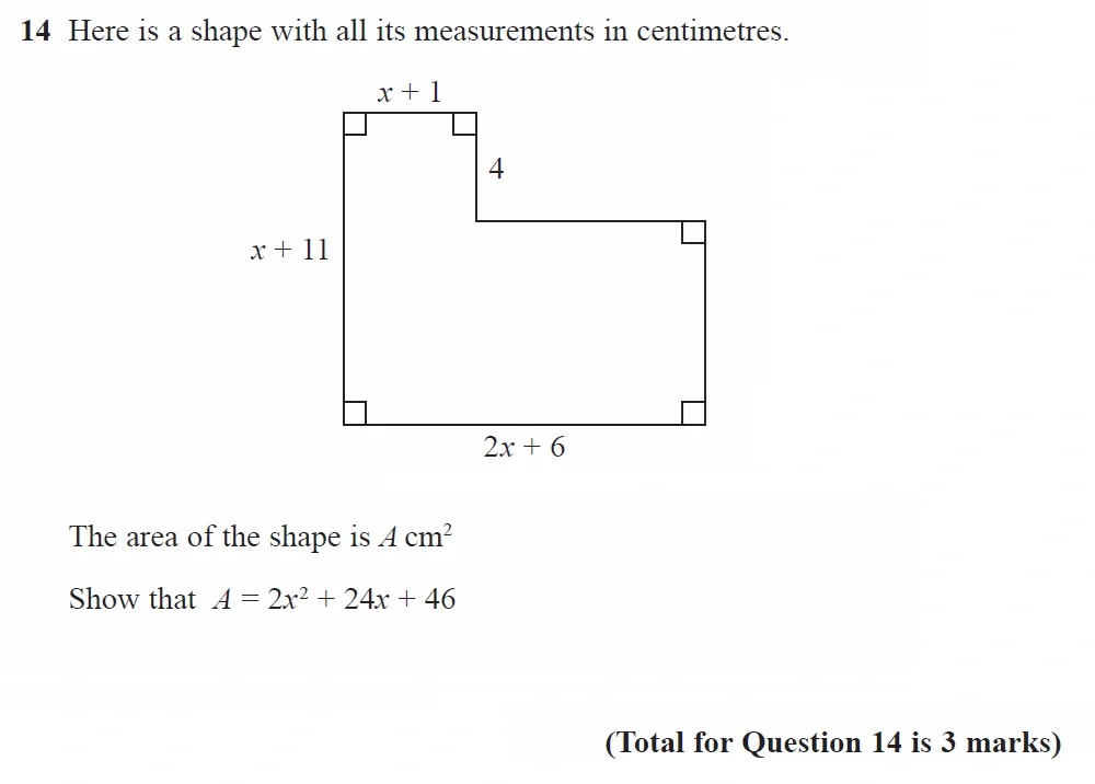 Question 14 - GCSE Edexcel Higher Maths Past Paper 1 (Non-Calculator) - November 2021