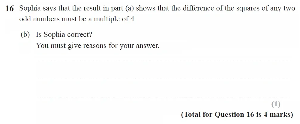 Question 16(b) - GCSE Edexcel Higher Maths Past Paper 1 (Non-Calculator) - November 2022