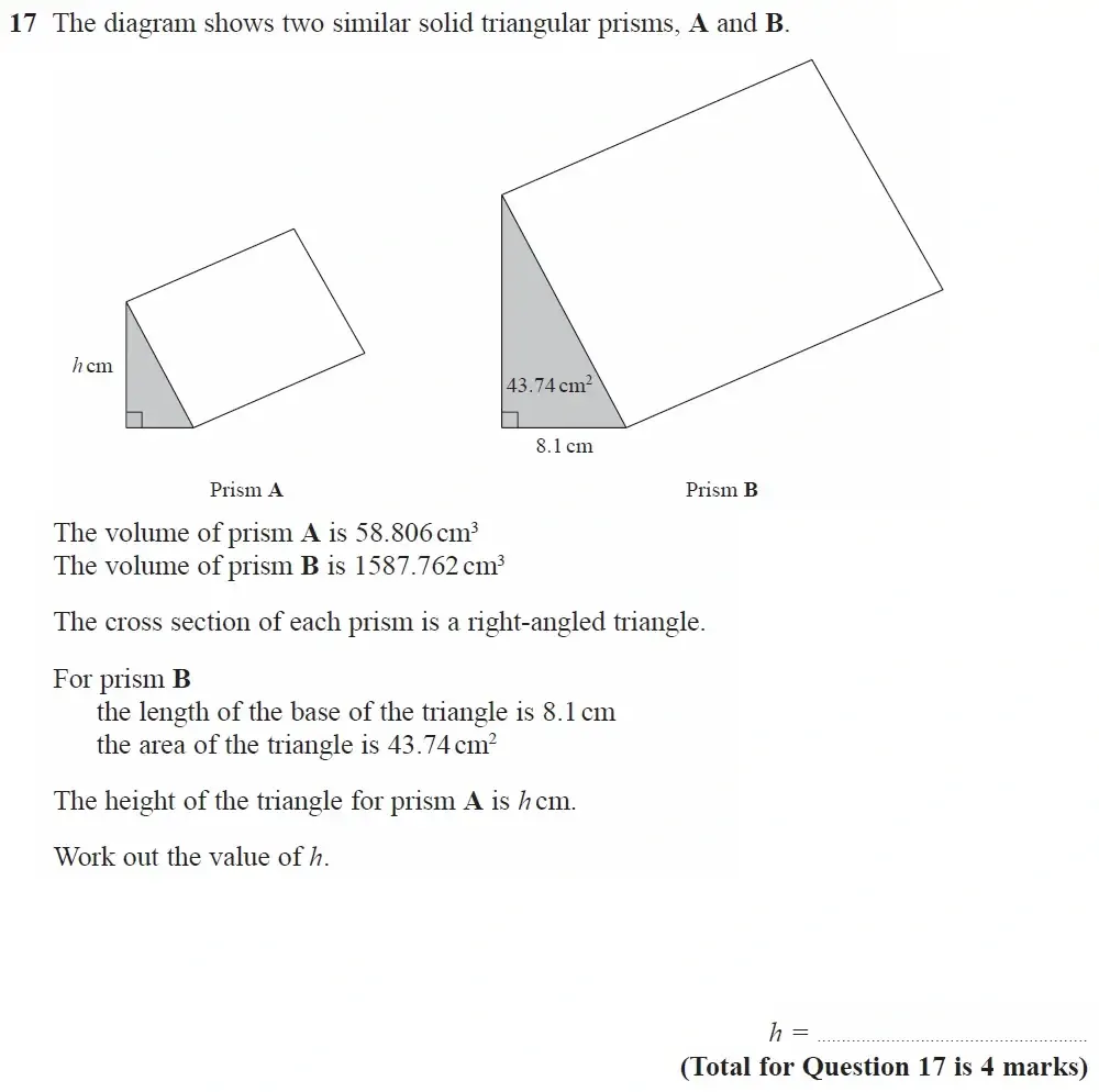 Question 17 - GCSE Edexcel Higher Maths Past Paper 2 (Calculator) - November 2022
