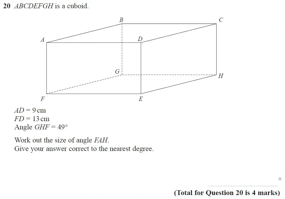 Question 20 - GCSE Edexcel Higher Maths Past Paper 2 (Calculator) - November 2022