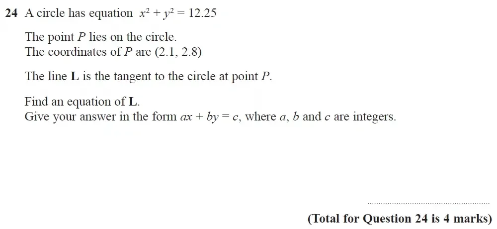 Question 24 - GCSE Edexcel Higher Maths Past Paper 2 (Calculator) - November 2022