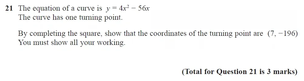 Question 21 - GCSE Edexcel Higher Maths Past Paper 3 (Calculator) - November 2022