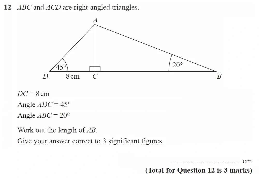 Question 12 - GCSE Edexcel Higher Maths Past Paper 3 (Calculator) - June 2022