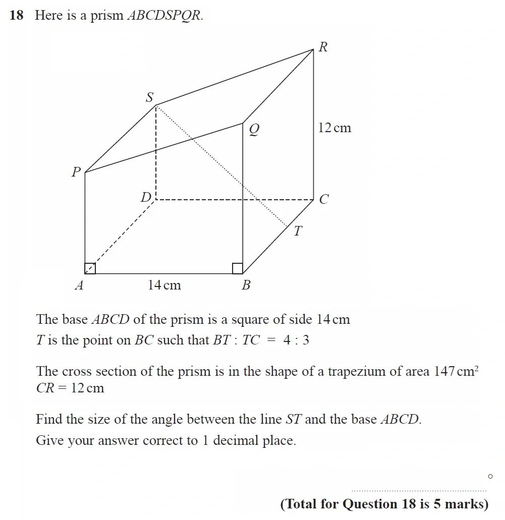Question 18 - GCSE Edexcel Higher Maths Past Paper 3 (Calculator) - June 2022