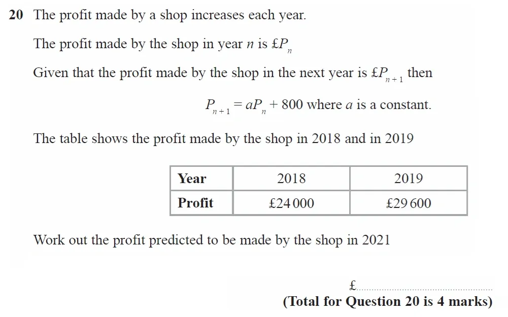 Question 20 - GCSE Edexcel Higher Maths Past Paper 3 (Calculator) - June 2022