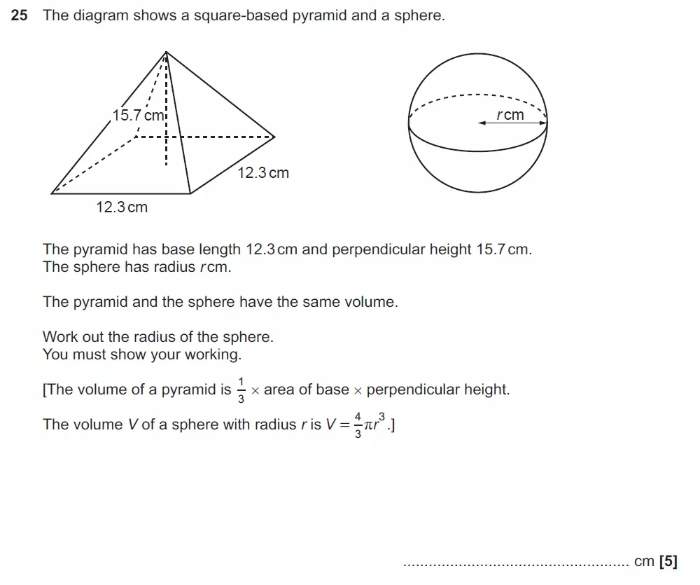 Question 25 - GCSE OCR Foundation Maths Past Paper 1 (Calculator) - June 2022