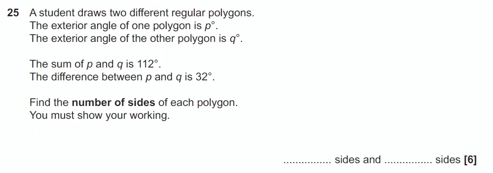 Question 25 - GCSE OCR Foundation Maths Past Paper 2 (Non-Calculator) - June 2023