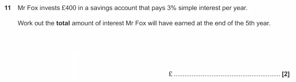 Question 11 - GCSE OCR Foundation Maths Past Paper 3 (Calculator) - June 2022