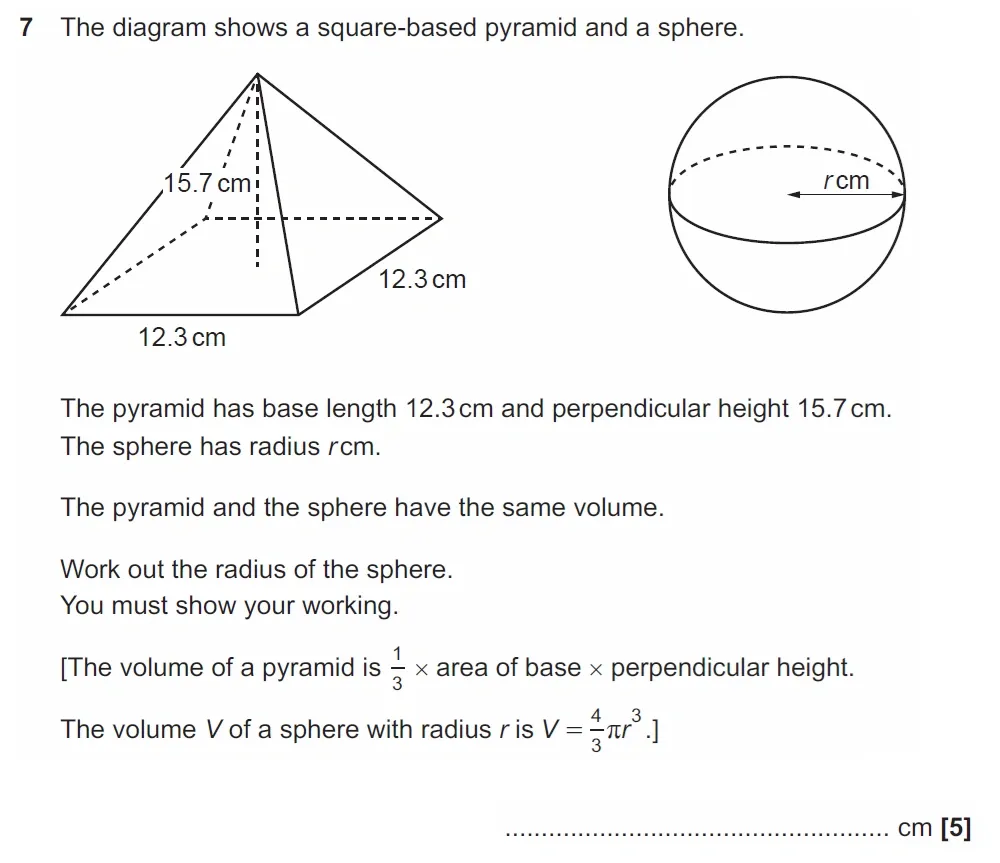 Question 07 - GCSE OCR Higher Maths Past Paper 4 (Calculator) - June 2022