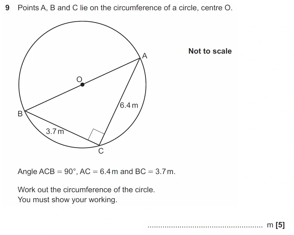 Question 09 - GCSE OCR Higher Maths Past Paper 4 (Calculator) - June 2022