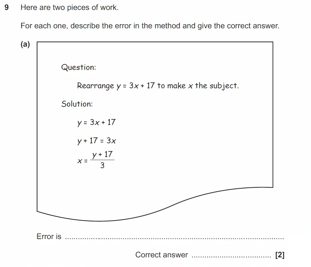 Question 9(a) - GCSE OCR Higher Maths Past Paper 4 (Calculator) - November 2022