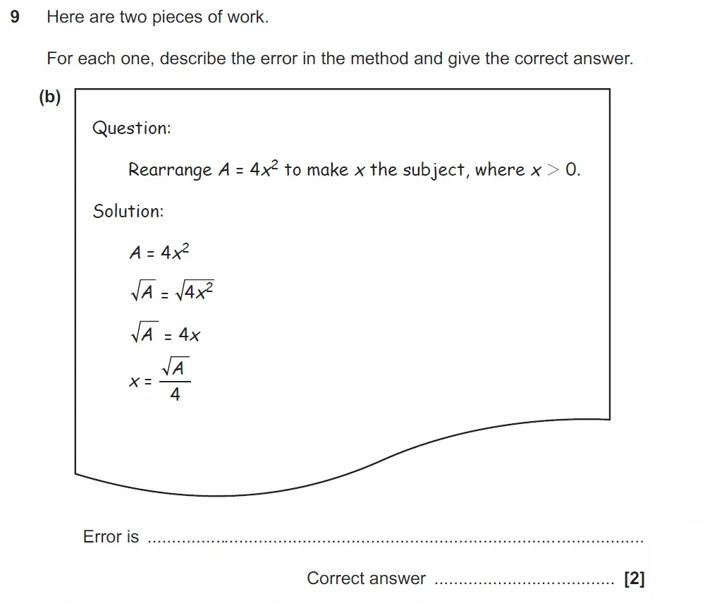 Question 9(b) - GCSE OCR Higher Maths Past Paper 4 (Calculator) - November 2022