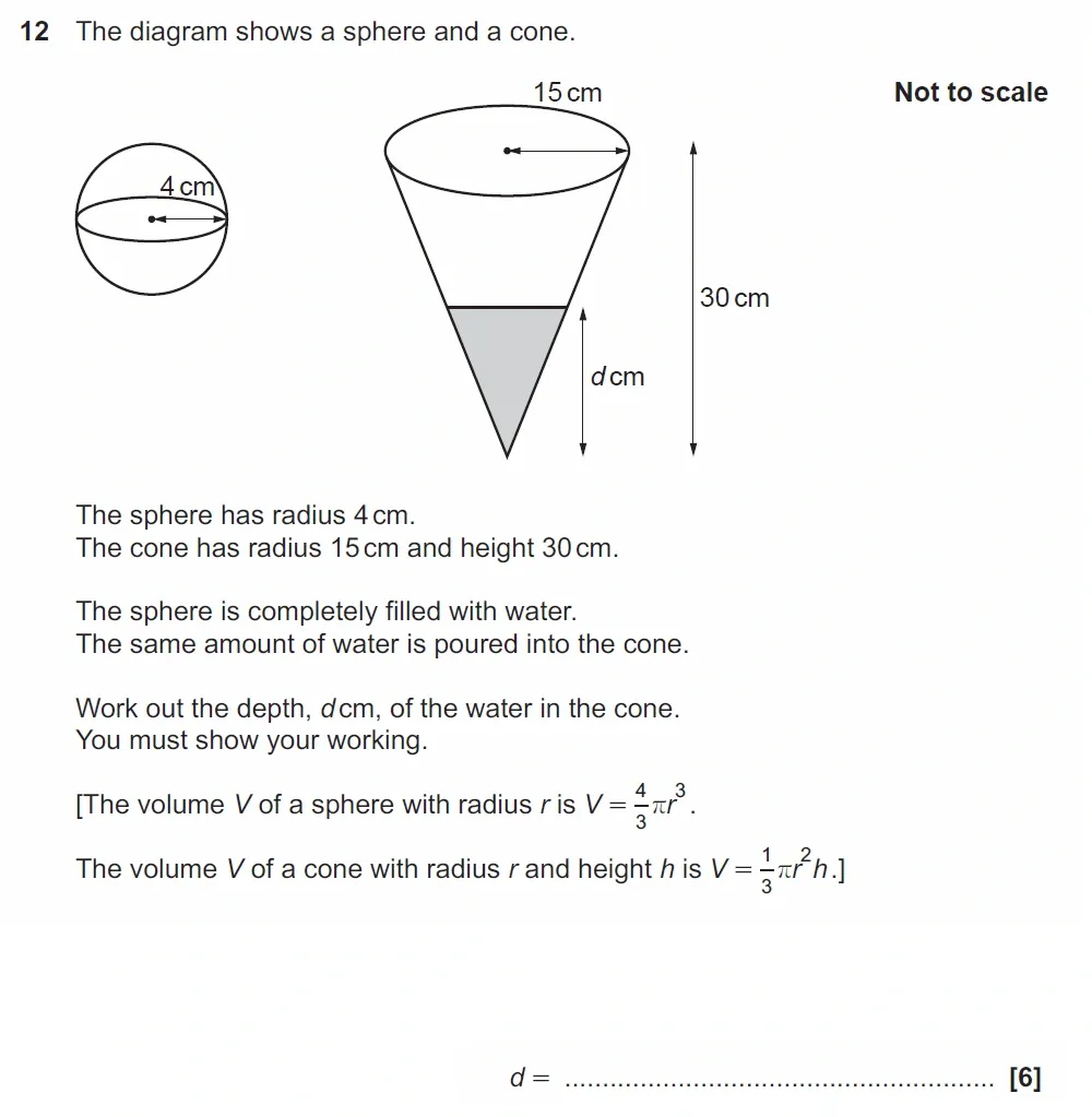 Question 12 - GCSE OCR Higher Maths Past Paper 4 (Calculator) - November 2022