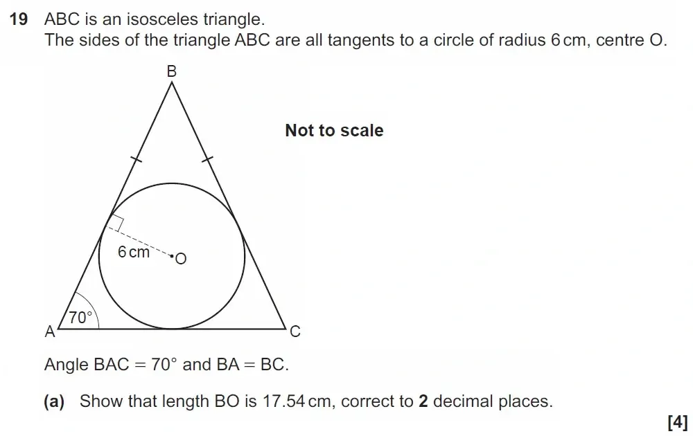 Question 19(a) - GCSE OCR Higher Maths Past Paper 4 (Calculator) - November 2021