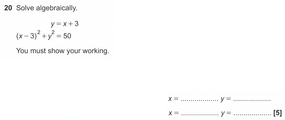 Question 20 - GCSE OCR Higher Maths Past Paper 4 (Calculator) - November 2021