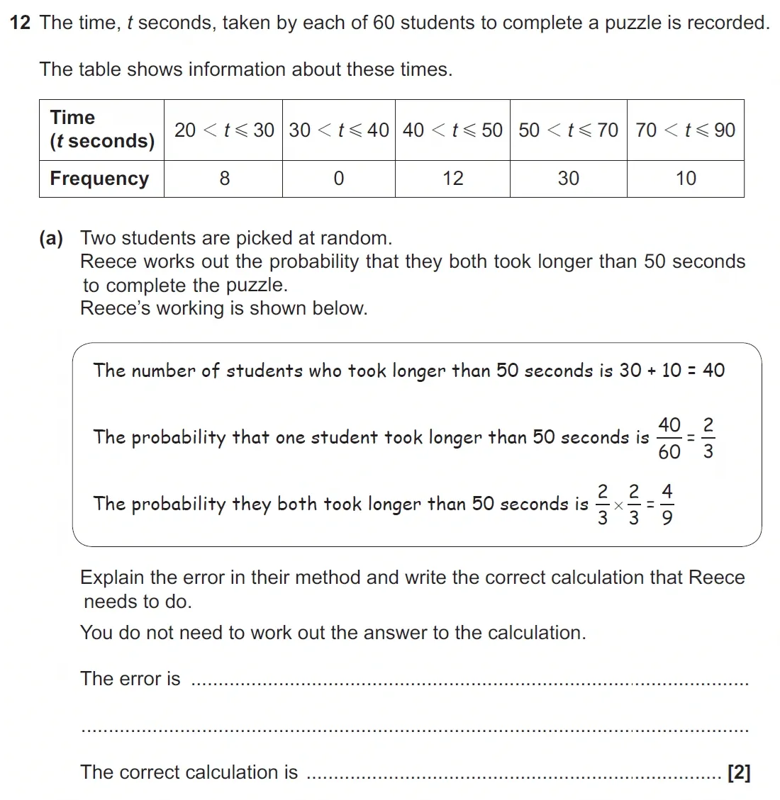 Question 12(a) - GCSE OCR Higher Maths Past Paper 5 (Non-Calculator) - November 2022