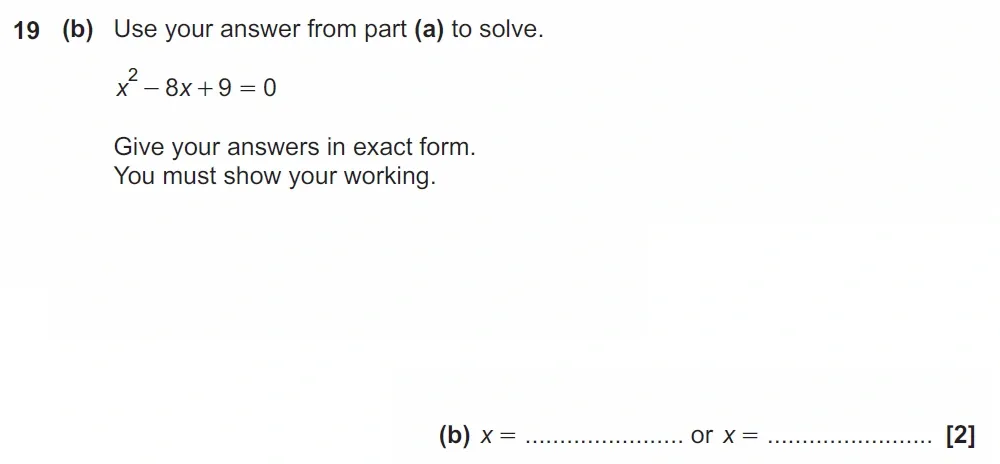 Question 19(b) - GCSE OCR Higher Maths Past Paper 6 (Calculator) - June 2022