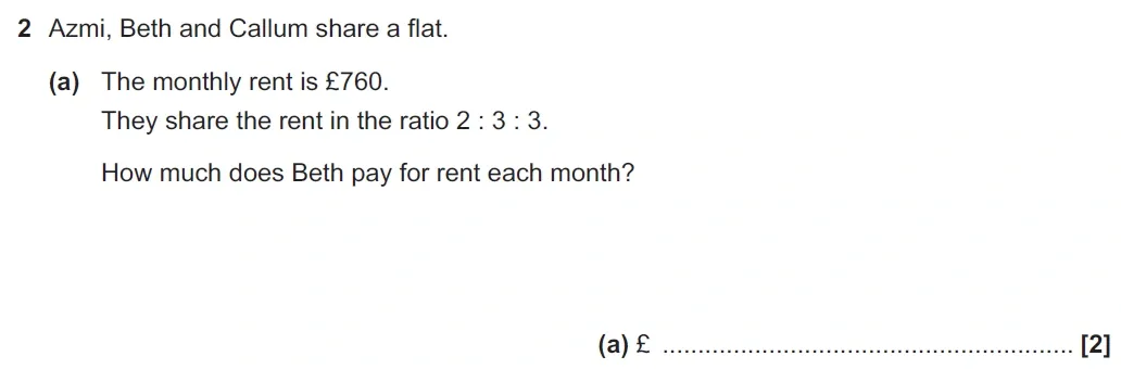 Question 02(a) - GCSE OCR Higher Maths Past Paper 6 (Calculator) - November 2021