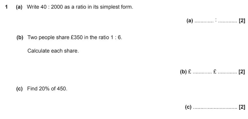 Question 1 - GCSE OCR Foundation Maths Sample Paper 1 (Calculator)