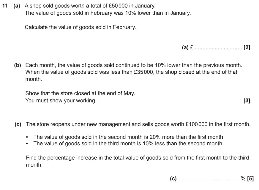 Question 11 - GCSE OCR Foundation Maths Sample Paper 2 (Non-Calculator)