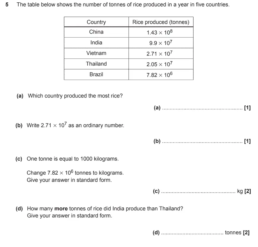 Question 5 - GCSE OCR Foundation Maths Sample Paper 2 (Non-Calculator)
