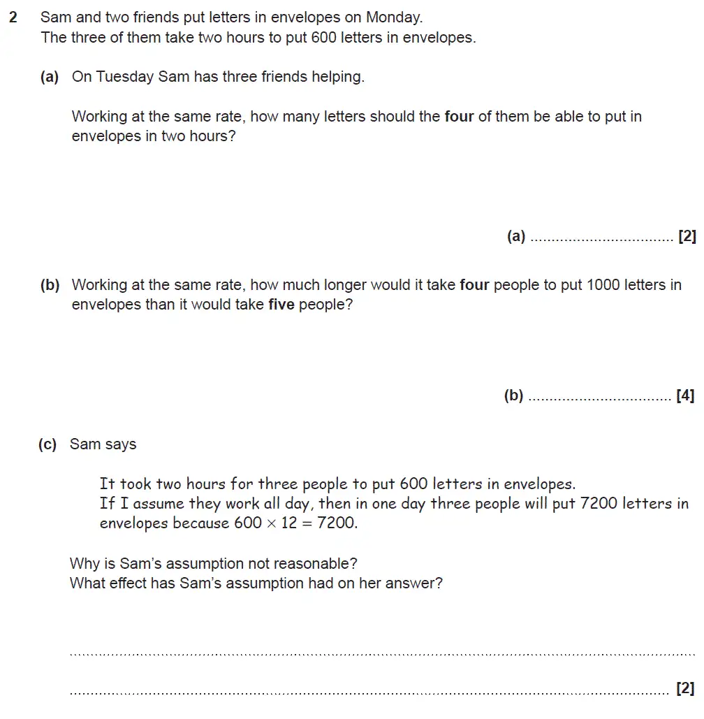 Question 2 - GCSE OCR Higher Maths Sample Paper 5 (Non-Calculator)