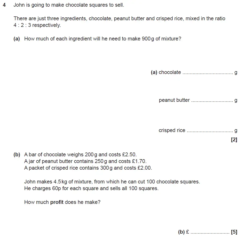 Question 4 - GCSE OCR Higher Maths Sample Paper 5 (Non-Calculator)