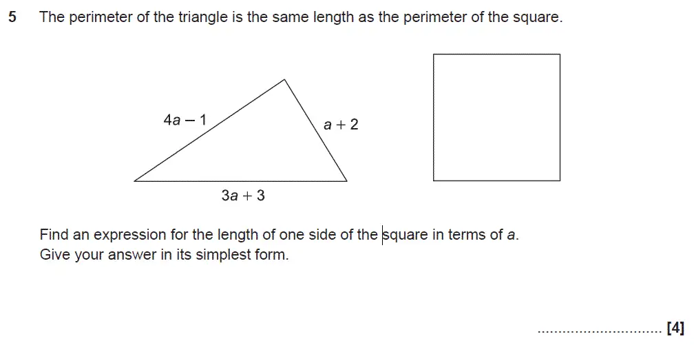 Question 5 - GCSE OCR Higher Maths Sample Paper 5 (Non-Calculator)