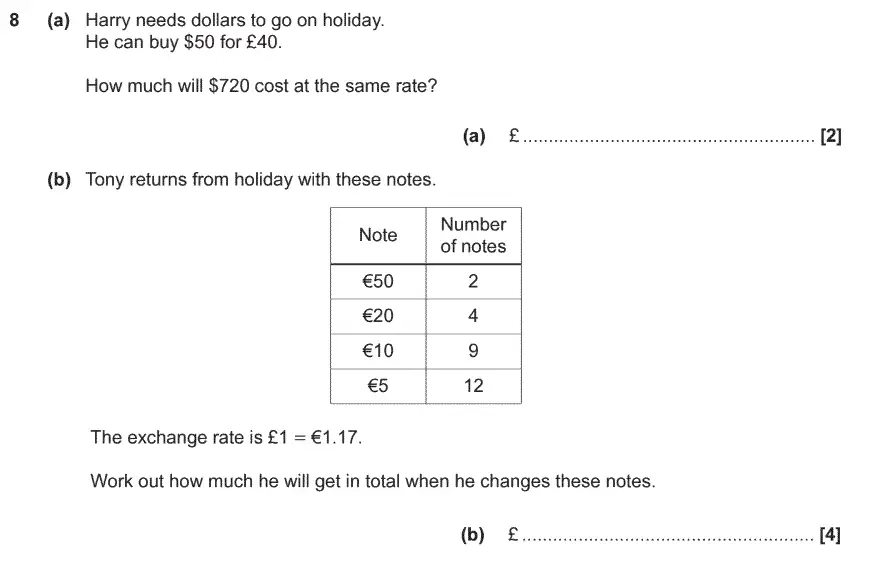 Question 8 - GCSE OCR Foundation Maths Past Paper 3 (Calculator)
