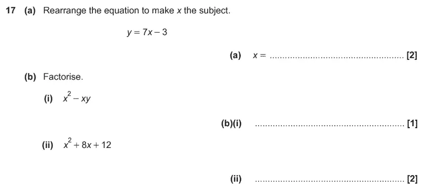 Question 17 - GCSE OCR Foundation Maths Past Paper 2 (Non-Calculator)
