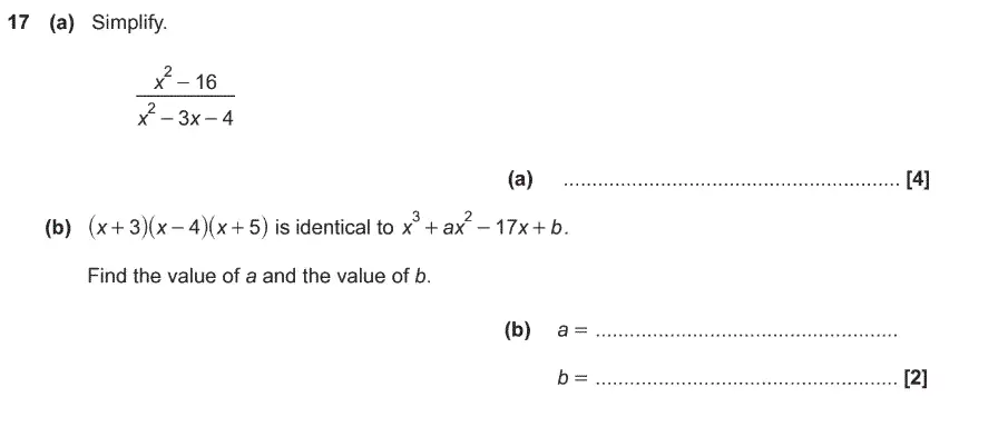 Question 17 - GCSE OCR Higher Maths Past Paper 5 (Non-Calculator) - June 2017