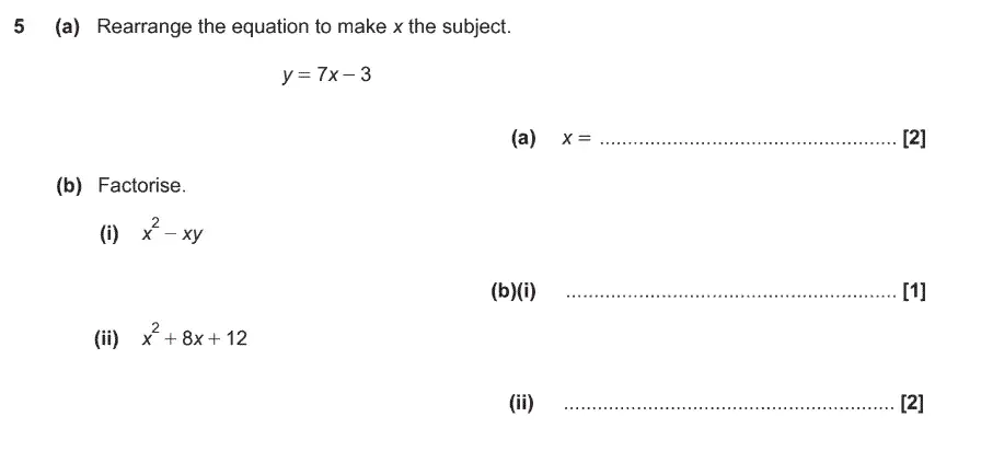 Question 5 - GCSE OCR Higher Maths Past Paper 5 (Non-Calculator) - June 2017