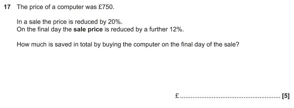 Question 17 - GCSE OCR Foundation Maths Past Paper 1 (Calculator) - June 2018