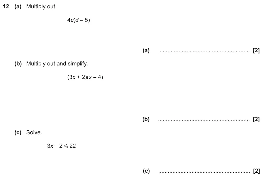 Question 12 - GCSE OCR Foundation Maths Past Paper 2 (Non-Calculator) - June 2018