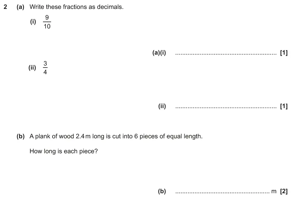 Question 2 - GCSE OCR Foundation Maths Past Paper 2 (Non-Calculator) - June 2018