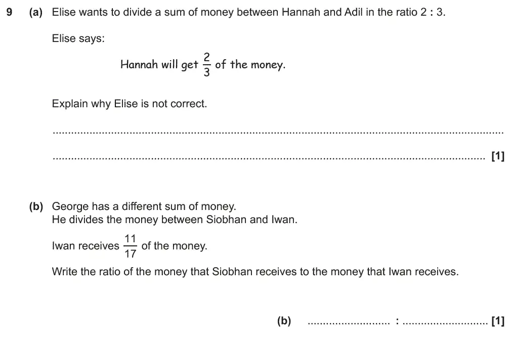 Question 9 - GCSE OCR Foundation Maths Past Paper 2 (Non-Calculator) - June 2018