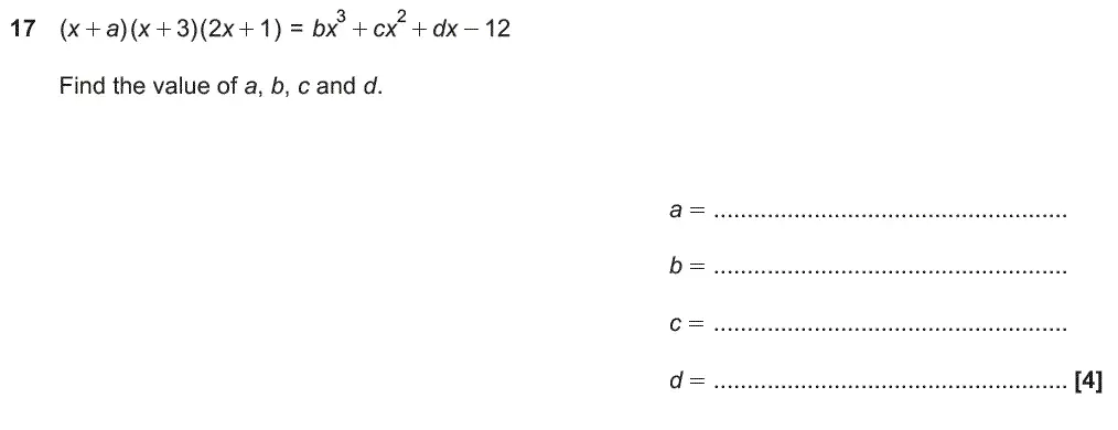 Question 17 - GCSE OCR Higher Maths Past Paper 5 (Non-Calculator) - June 2018