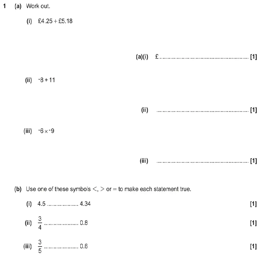Question 1 - GCSE OCR Foundation Maths Past Paper 2 (Non-Calculator) - June 2019