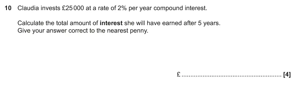 Question 10 - GCSE OCR Higher Maths Past Paper 4 (Calculator) - June 2019