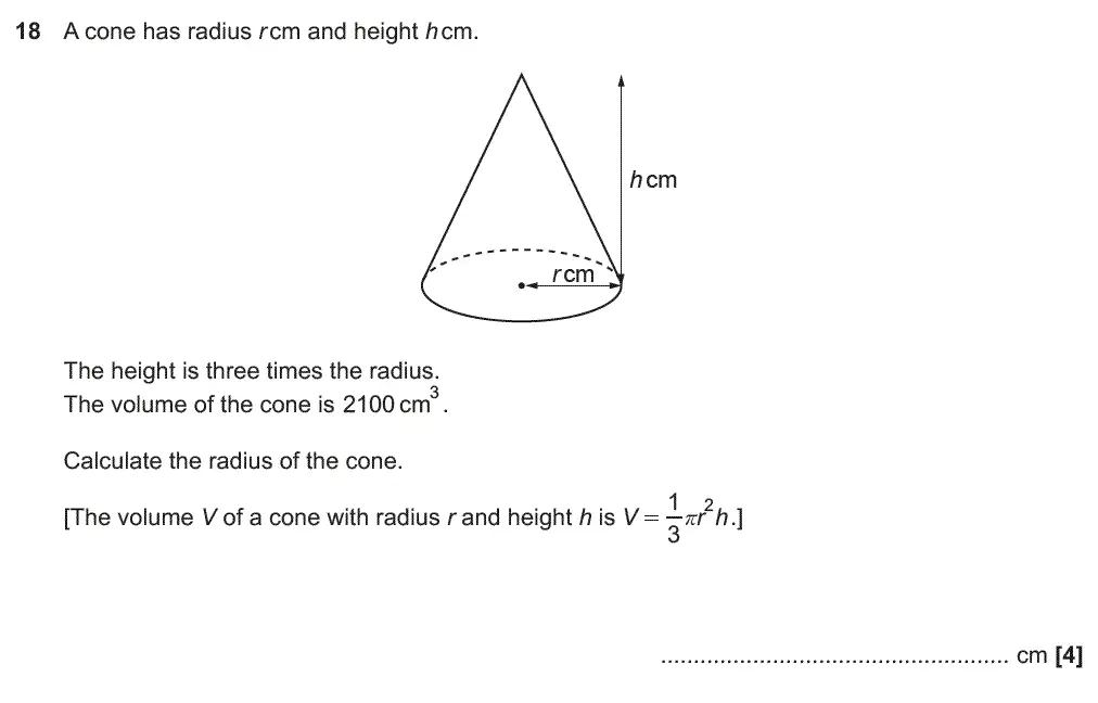 Question 18 - GCSE OCR Higher Maths Past Paper 6 (Calculator) - June 2019