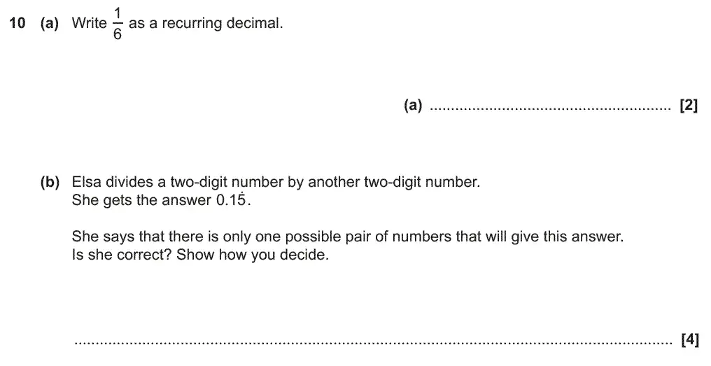 Question 10 - GCSE OCR Higher Maths Past Paper 5 (Non-Calculator) - June 2019