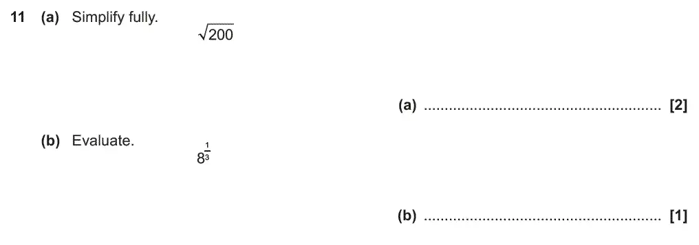 Question 11 - GCSE OCR Higher Maths Past Paper 5 (Non-Calculator) - June 2019