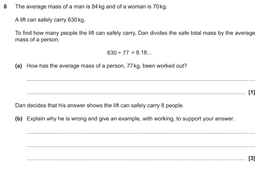Question 8 - GCSE OCR Foundation Maths Past Paper 3 (Calculator) - November 2017