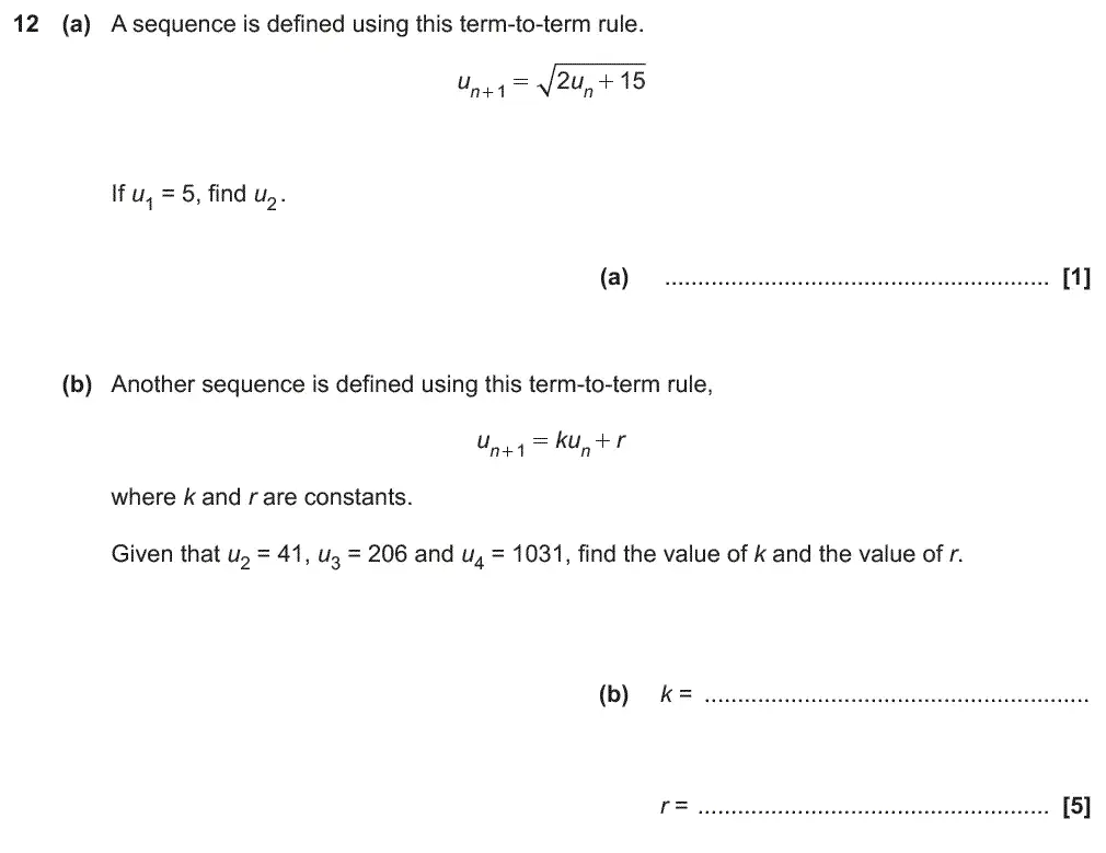 Question 12 - GCSE OCR Higher Maths Past Paper 6 (Calculator) - November 2017