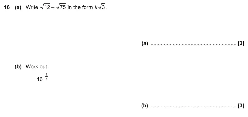 Question 16 - GCSE OCR Higher Maths Past Paper 5 (Non-Calculator) - November 2017
