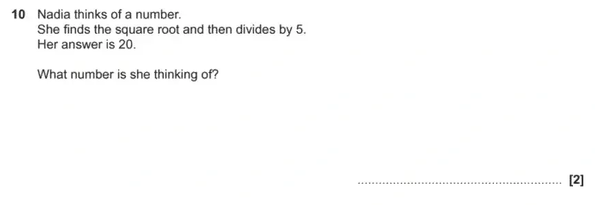 Question 10 - GCSE OCR Foundation Maths Past Paper 1 (Calculator) - November 2020